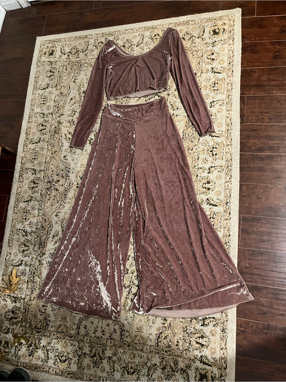 Free People Crushed Velvet Crop Top & Pants Set - Mauve